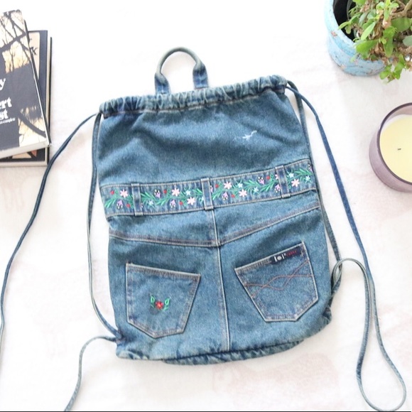 90s | Denim Floral Backpack - Picture 4 of 8